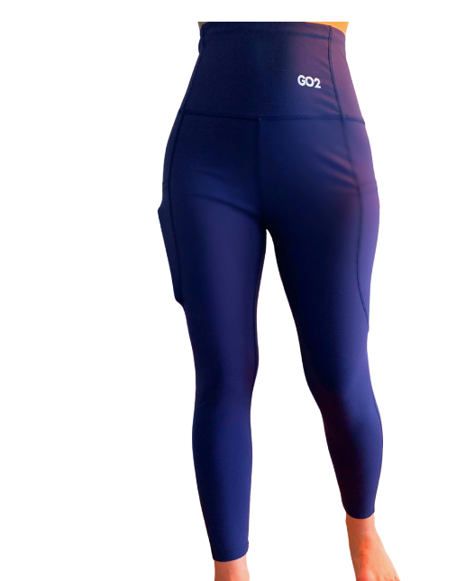 Compression Leggings | High Waist Tummy Control, Smartphone Pockets, Navy Blue Full Length Yoga Pants