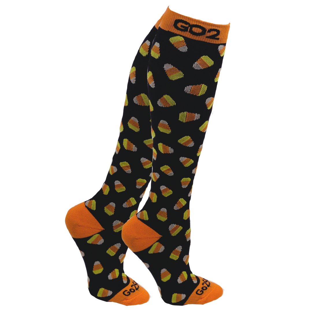 Holiday Compression Socks Unisex | Holiday Candy Corn Black