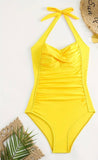 Front Ruched Slimming Swimsuit One-Piece Yellow