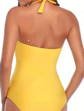 Front Ruched Slimming Swimsuit One-Piece Yellow