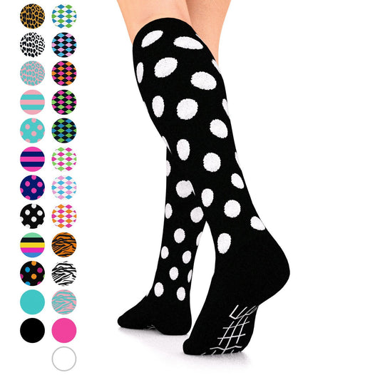 Compression Socks Unisex | Medium Compression | Black with White Polka Dot