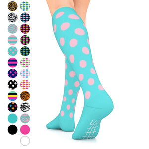 Compression Socks Unisex | Medium Compression | Turquoise Pink Polka Dot