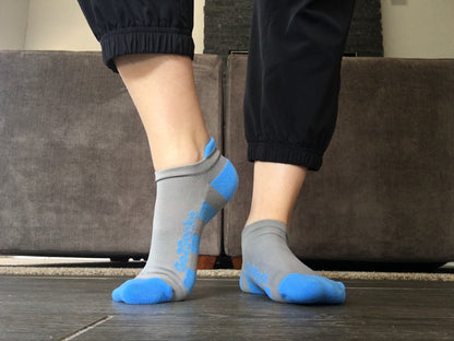 Athletic Low Show Ankle Socks for Men and Women Grey with Blue or Mint 3 Pack