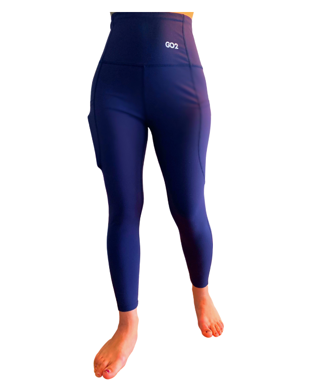 Compression Leggings | High Waist Tummy Control, Smartphone Pockets, Navy Blue Full Length Yoga Pants