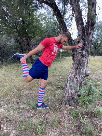 Holiday Compression Socks Unisex | Red, White, and Blue Stripe