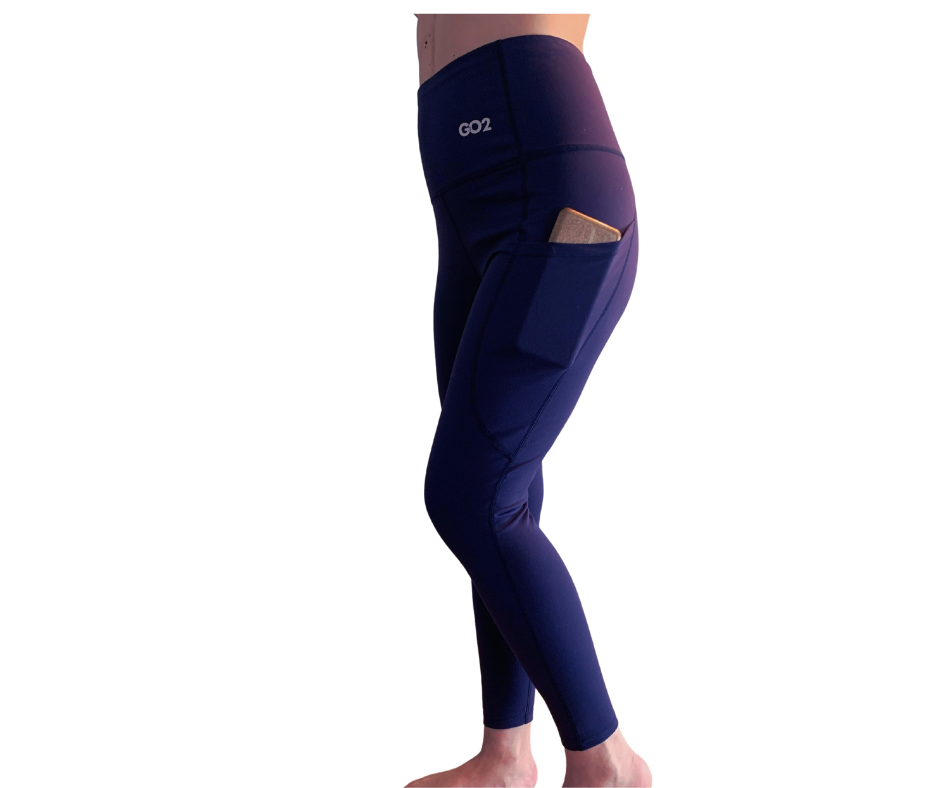 Compression Leggings | High Waist Tummy Control, Smartphone Pockets, Navy Blue Full Length Yoga Pants