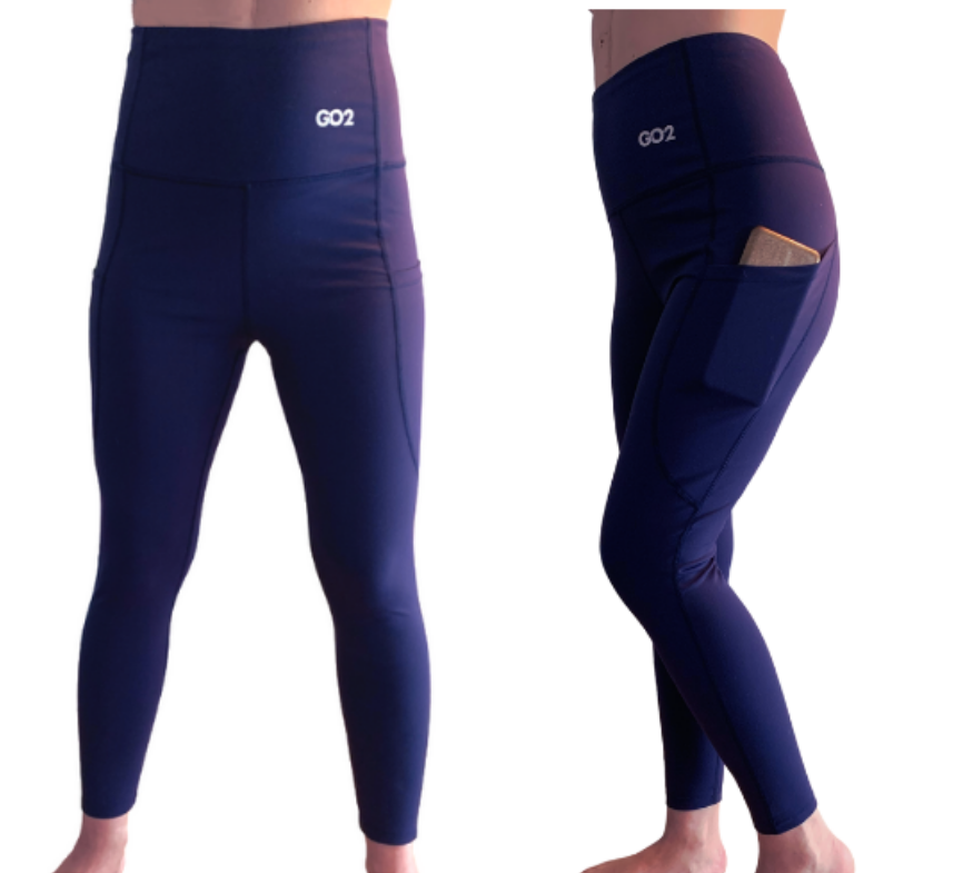 Compression Leggings | High Waist Tummy Control, Smartphone Pockets, Navy Blue Full Length Yoga Pants