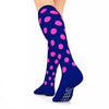 Compression Socks Unisex | Medium Compression | Blue with Pink Polka Dot